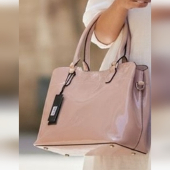 BLUSH VEGAN PATENT LEATHER SATCHEL PURSE NEW - Picture 2 of 7